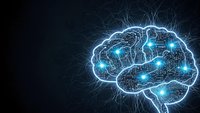 Digital brain with glowing neural networks and electric connections on dark background for artificial intelligence and technology concepts.