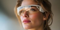 Young Caucasian female scientist wearing protective safety glasses in laboratory environment for research and development work.