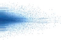 Abstract blue particle burst effect with motion lines and scattered dots on white background, suitable for technology and data visualization designs.
