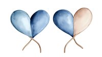 Watercolor heart shapes in blue and peach tones with delicate stems, symbolizing love, connection, and emotional bonds for greeting cards and romantic designs.