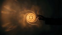 Glowing lightning bolt symbol held in hand against dark smoky background, representing energy, power, and electricity for technology and innovation concepts.
