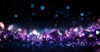 Magical purple crystals and glowing blue orbs on dark background with sparkles and bokeh effects create mystical atmosphere for fantasy designs.