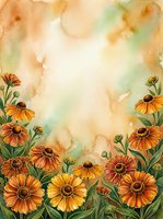 Watercolor autumn floral frame with orange and yellow marigold flowers on soft warm background with copy space for text.