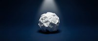 Crumpled paper ball with the word Sorry under a spotlight on a dark blue background, symbolizing regret, mistake, and apology.
