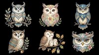 Owl with horns and decorative foliage, isolated on transparent background. Ready for t-shirt design, clipart, stickers, sublimation, print-on-demand products and digital crafts.