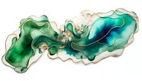 Abstract fluid art with emerald green and teal alcohol ink creating organic flowing shapes with gold accents on white background for modern decor.
