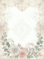 Ornate floral frame with roses, eucalyptus leaves, and mandala patterns in soft pink, cream, and sage tones on white background. Isolated design element suitable for invitations, greeting cards, and wedding stationery.