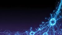 Digital network connections with glowing blue nodes and data streams on dark background for technology presentations and cyber security concepts.