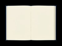 Open book with blank cream pages and dark navy blue cover, isolated on transparent background, ready for design use on t-shirts, clipart, stickers, and print-on-demand products.