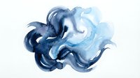 Watercolor blue smoke cloud with flowing organic shapes on white background, isolated element for creative projects and artistic compositions.
