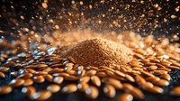 Roasted coffee beans and ground coffee with magical glowing particles and bokeh lights creating atmospheric mood for coffee shop marketing materials.
