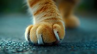 Close-up macro shot of orange cat paw with white claws on textured surface, showing soft fur detail and gentle curves in shallow depth of field.
