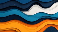 Layered wavy abstract background in blue, orange and white colors with paper cut effect and subtle texture creates modern dynamic composition.