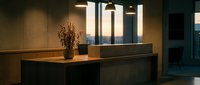 Modern luxury kitchen interior with warm lighting and minimalist design featuring wooden cabinets and contemporary fixtures for home decor inspiration.