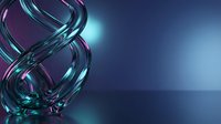 Transparent glass twisted forms with cyan and magenta neon glow on dark blue background. Modern abstract design for digital art, web graphics, and contemporary visual projects.