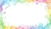 Colorful watercolor frame with children toys and geometric shapes creating playful border on white background for kids design projects.