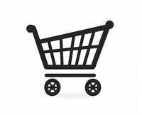 Black shopping cart icon isolated on white background, simple minimalist design for e-commerce websites, apps and retail business materials.