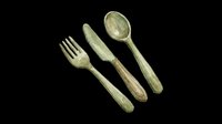 Vintage green flatware set with fork, knife, and spoon isolated on transparent background. Ready for design use on t-shirts, clipart, stickers, print-on-demand products, and sublimation projects.