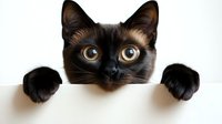 Adorable Burmese kitten with bright golden eyes peeking over white surface, playful pose perfect for pet care marketing and animal lover designs.