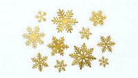 Golden snowflakes collection isolated on white background for winter holiday decorations, Christmas crafts, seasonal designs and festive projects.