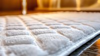 Clean white quilted mattress protector close-up showing detailed texture pattern and stitching in warm natural lighting, highlighting comfort and quality for bedroom decor.