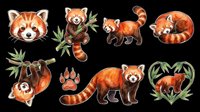Cute red panda clipart set with eight poses, isolated on transparent background. Great for stickers, t-shirt design, print on demand, and sublimation projects.