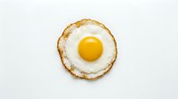 Fried egg with golden yolk and crispy brown edges isolated on white background, ready for food and cooking design projects.