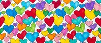 Colorful hearts seamless pattern with vibrant rainbow colors on white background. Perfect for Valentine's Day designs, romantic projects and love themes.