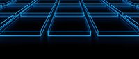 Glowing neon blue geometric grid lines forming rectangular frames on dark background, suitable for tech and digital design projects.