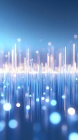 Abstract glowing vertical lines and bokeh lights creating futuristic pattern on blue gradient background, modern technology concept for digital design.