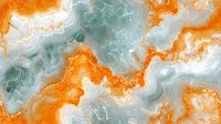 Abstract fluid art background in orange and teal colors with white marble effect, flowing waves and swirls create dynamic composition for modern wall decor.