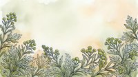Botanical border frame with green herbs and wildflowers on watercolor background for natural design projects and organic branding materials.