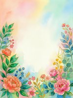 Watercolor floral frame with blooming peonies, berries, and foliage on soft pastel background. Isolated design element suitable for invitations, greeting cards, and stationery projects.