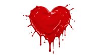 Red dripping heart with paint splashes isolated on white background for romantic designs, Valentine's Day decorations and love-themed projects.