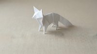 White origami fox paper craft on neutral beige background, minimalist Japanese folding art technique for creative projects and decorative design concepts.
