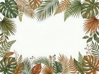 Tropical leaves frame with monstera, palm fronds and ferns creating natural border on neutral background for botanical design projects.