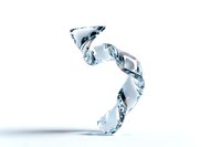 Sparkling clear diamonds arranged in curved spiral formation against white background, creating elegant jewelry design composition with soft shadows.