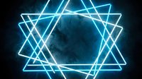 Glowing neon triangles forming geometric frame with cyan light on dark background, suitable for tech and digital design projects.