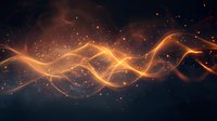 Glowing orange energy waves with sparks flow through dark space creating dynamic light trails and magical atmospheric effect. Perfect for abstract backgrounds.