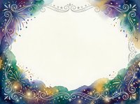 Ornate floral frame with colorful gradient borders and decorative swirls, isolated on white background, ready for design projects, invitations, and digital layouts.