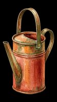 Vintage watering can with weathered copper and green patina finish, isolated on transparent background. Ready for clipart, t-shirt design, print-on-demand, stickers, and sublimation projects.