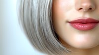 Close up of young woman with silver gray hair and red lipstick showing partial face against light background, beauty and fashion concept for cosmetics and makeup.