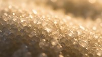 Macro shot of coarse sea salt crystals with warm golden sunlight creating depth of field effect, suitable for food, culinary, seasoning, and ingredient photography.