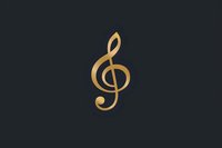 Golden treble clef musical symbol on dark green background, elegant minimalist design for music and entertainment industry branding and decoration.