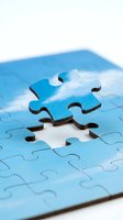 Blue puzzle piece positioned above incomplete jigsaw puzzle with missing section, representing problem solving, business solutions, and strategic planning concepts.