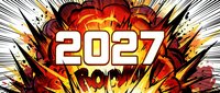 Dynamic 2027 new year explosion with radial burst effects and bold typography for celebration designs and holiday marketing materials.