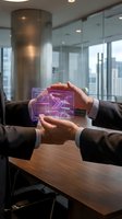 Business professionals using holographic interface technology in modern office environment for digital transformation and innovation solutions.