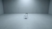 Single modern chair positioned in empty minimalist space with concrete floor and gray walls, suitable for conceptual design, interior styling, and contemporary decor projects.