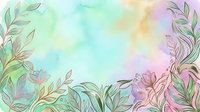 Soft pastel watercolor background with delicate floral and leaf line art in gold and green tones, perfect for cards, invitations, and social media.
