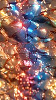 Magical glowing lights create ethereal bokeh effect with shimmering gold and blue sparkles on dark background, abstract festive holiday atmosphere.